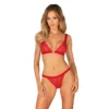 Completo intimo pizzo rosso reggiseno perizoma dettagli cuore metallo dorato sensuale elegante raffinata seducente