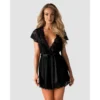 Accappatoio nero corto con pizzo elegante cintura in raso donna raffinato femminile sensuale raffinata