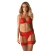 Set lingerie rosso tre pezzi pizzo elegante reggiseno perizoma giarrettiera raffinata sensuale seducente femminile
