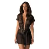 Vestaglia Alluria Nero Trasparente Pizzo Floreale Cintura Satinata Elegante Seducente sensuale raffinata femminile sofisticata