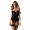 Corsetto nero Editya elegante pizzo floreale spalline regolabili reggicalze sensuale raffinata seducente femminile sofisticata