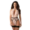 Body Lilines Corpo rosa pizzo floreale elegante scollatura profonda giarrettiere nere sensuale raffinata seducente