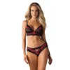 Completo intimo Tulia due pezzi nero fucsia pizzo trasparente floreale elegante sensuale raffinata seducente
