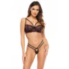 Completo intimo pizzo nero fiori rosa reggiseno balconette slip moderno sexy sensuale elegante raffinata