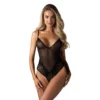 Body nero aperto Blomentis pizzo trasparente scollo profondo spalline regolabili elegante sensuale raffinato femminile