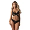 Completo intimo pizzo nero due pezzi reggiseno imbottito slip trasparente elegante sensuale raffinata seducente