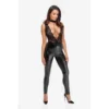 Tuta Nera Pizzo Trasparente Scollatura Profonda Catena Perle Elegante sensuale raffinata seducente femminile sofisticata