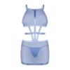 Abito corto perizoma rete trasparente blu design moderno seducente elegante femminile sensuale raffinata sofisticata