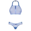 Set lingerie azzurro trasparente top halter stringa incrociata elegante sensuale raffinata seducente femminile sofisticata