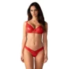 Completo lingerie donna rosso due pezzi reggiseno imbottito perizoma pizzo sensuale elegante raffinata seducente
