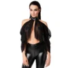 Bolero Oppio Nero Trasparente Colletto Pelle Lucida Design Drappeggiato sensuale elegante raffinata seducente femminile