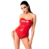 Corsetto rosso senza spalline pelle lucida zip centrale design aderente sensuale elegante raffinata seducente