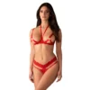 Completo lingerie rosso aperto due pezzi reggiseno perizoma pizzo cuore oro sensuale elegante raffinata