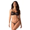 Completo lingerie nero pizzo aperto reggiseno ferretto perizoma regolabile elegante sensuale raffinata seducente femminile