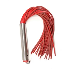 Frusta uomo rosso manico metallo cinghie pelle morbido flessibile design robusto sensuale elegante raffinata