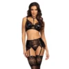 Set lingerie nero pizzo lucido reggiseno reggicalze mutandine collarino elegante sensuale raffinata seducente femminile