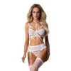 Set lingerie bianco tre pezzi perizoma reggiseno reggicalze pizzo trasparente sensuale elegante raffinata seducente