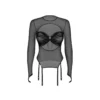 Blusa Aurorium maniche lunghe nere giarrettiere regolabili tessuto trasparente elegante sensuale raffinata seducente femminile