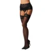 Calze nere in pizzo elegante trasparente con bordo floreale raffinato femminile sensuale raffinata seducente