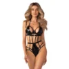 Keira Lise body nero effetto bagnato ferretto spalline regolabili design audace sensuale elegante raffinata