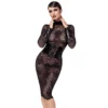 Abito corsetto midi pizzo nero maniche lunghe collo alto elegante raffinato sensuale raffinata seducente