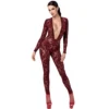 Catsuit bordeaux trasparente velluto floreale scollatura profonda maniche lunghe sensuale elegante raffinata seducente femminile