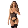 Corsetto e perizoma nero trasparente elegante con dettagli oro rosa raffinati sensuale raffinata seducente