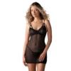 Babydoll nero trasparente con perizoma elegante coppe ferretto spalline regolabili sensuale raffinata seducente femminile