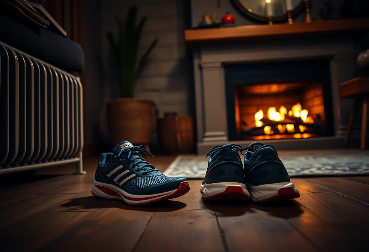 scarpe da corsa accanto al camino