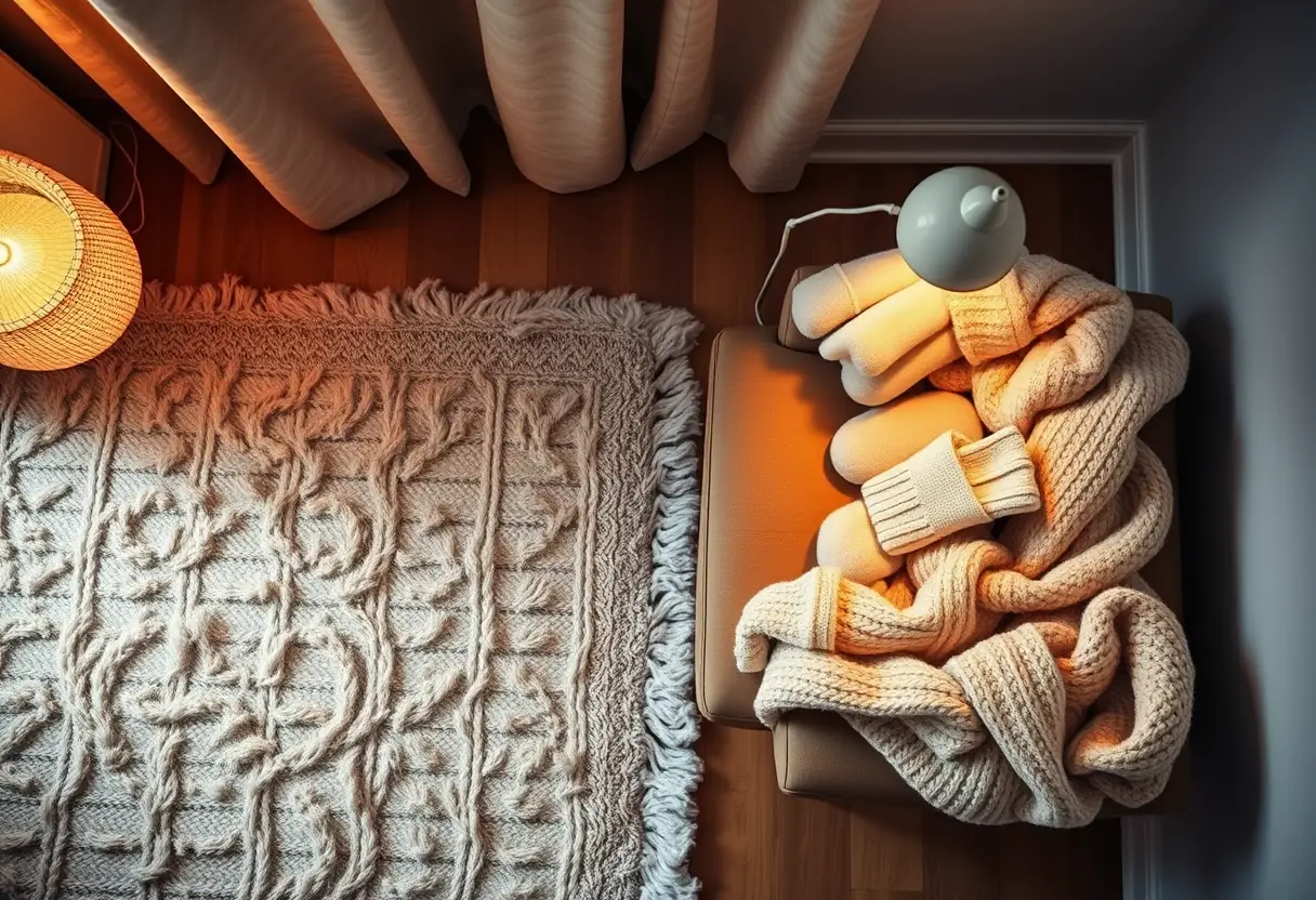 Letto accogliente con sciarpe e guanti d inverno