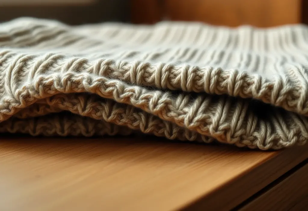 maglione di lana piegato su un comò di legno