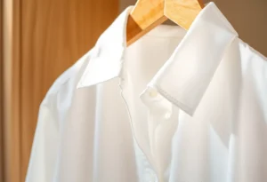 camicia di cotone piegata in un armadio ben illuminato