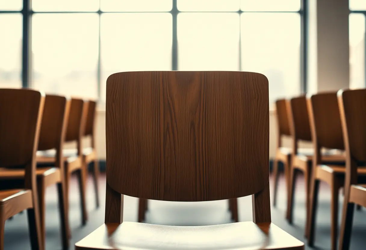 sedia di legno in una sala riunioni ben illuminata